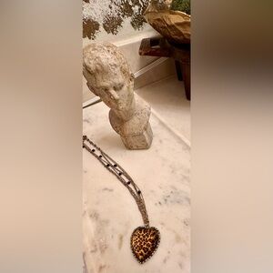 Betsey Johnson vintage heart necklace like 3-D with leopard, excellent condition